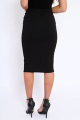 Black Midi Bodycon Skirt with Button Detailing - Yasmina-Skirts