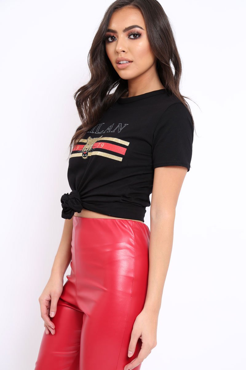 Black Milan Slogan T-shirt - Emberly-Tops