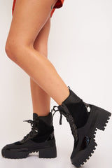 Black Military Style Lace Up Boots - Inari-Boots