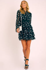 Black Moon Print High Neck Smock Dress - Lella-Dresses