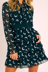 Black Moon Print High Neck Smock Dress - Lella-Dresses