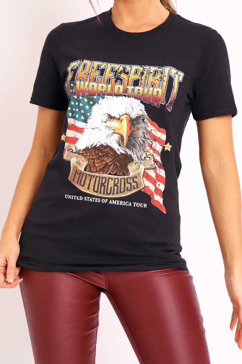 Black Motorcross Graphic Printed T-shirt - Lanora-T-shirt