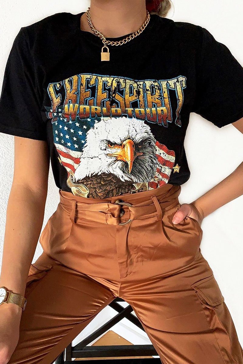 Black Motorcross Graphic Printed T-shirt - Lanora-T-shirt