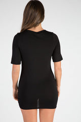 Black Multi Coloured Lion Print Lace Up T Shirt Dress - Lilly-Dresses