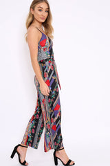 Black Multi Print Awkward Length Jumpsuit - Wallace-Jumpsuits
