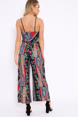 Black Multi Print Awkward Length Jumpsuit - Wallace-Jumpsuits