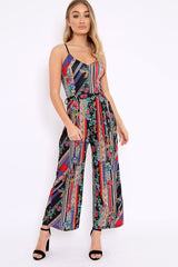 Black Multi Print Awkward Length Jumpsuit - Wallace-Jumpsuits