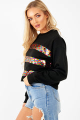 Black Multi Sequin Stripe Sweatshirt - Nadina-Sweatshirts