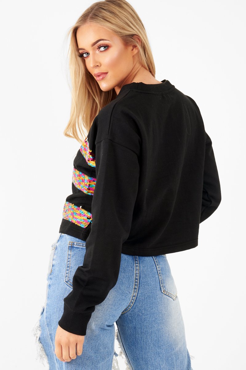 Black Multi Sequin Stripe Sweatshirt - Nadina-Sweatshirts