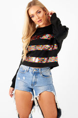 Black Multi Sequin Stripe Sweatshirt - Nadina-Sweatshirts