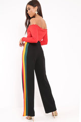 Black Multi Side Stripe High Waist Trousers - Wadie-Trousers