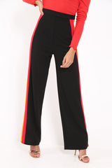 Black Multi Side Stripe High Waist Trousers - Wadie-Trousers