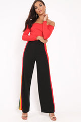 Black Multi Side Stripe High Waist Trousers - Wadie-Trousers