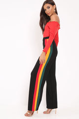 Black Multi Side Stripe High Waist Trousers - Wadie-Trousers