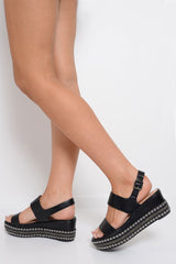 Black Multi Strap Stud Sole Platforms - Perley-Wedges