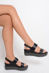 Black Multi Strap Stud Sole Platforms - Perley-Wedges