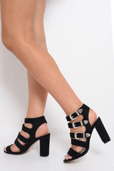 Black Multi Strap Western Buckle Heels - Aanaya-Heels