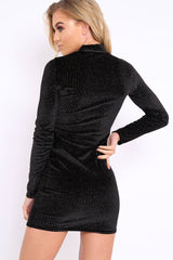 Black Multicolour Glitter High Neck Bodycon Dress - Azari-Dresses