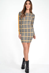 Black Mustard Check Long Sleeve Bodycon Dress - Jasmine-Dresses