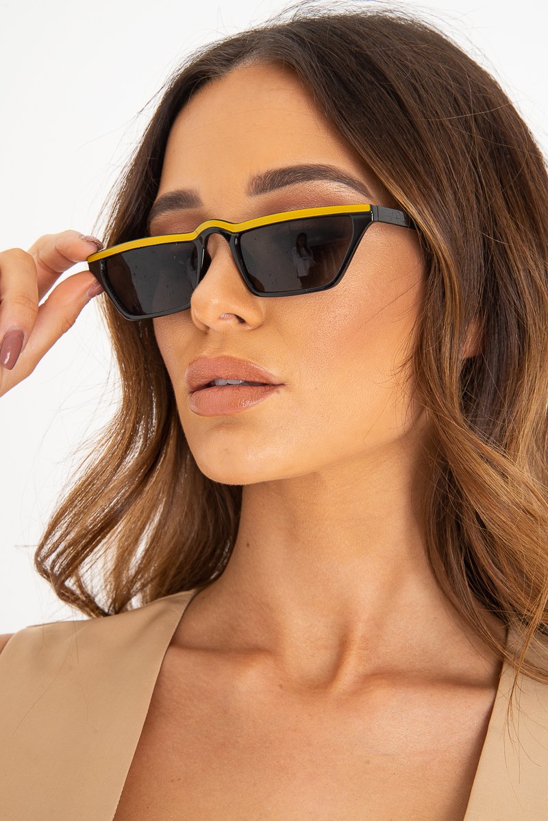 Black Mustard Stripe Small Frame Sunglasses - Nicola-Sunglasses
