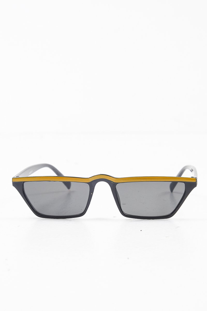 Black Mustard Stripe Small Frame Sunglasses - Nicola-Sunglasses