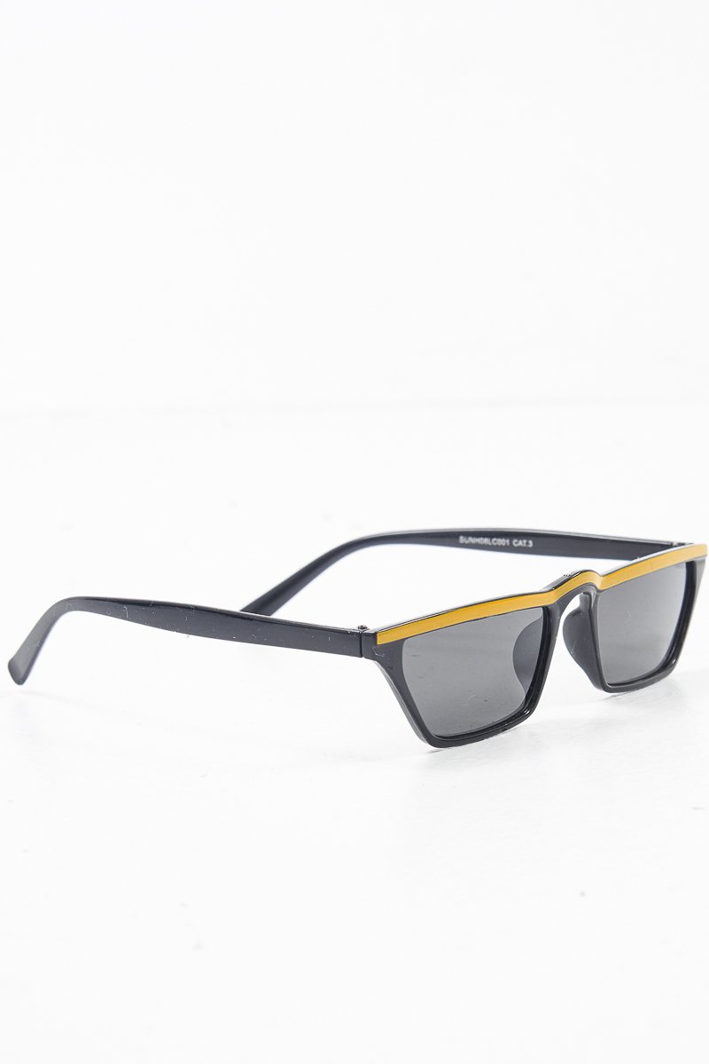 Black Mustard Stripe Small Frame Sunglasses - Nicola-Sunglasses