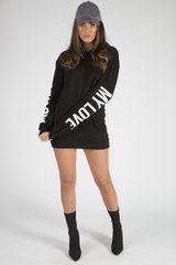 Black 'My Love' Slogan Oversized Hoodie - Tish-Loungewear