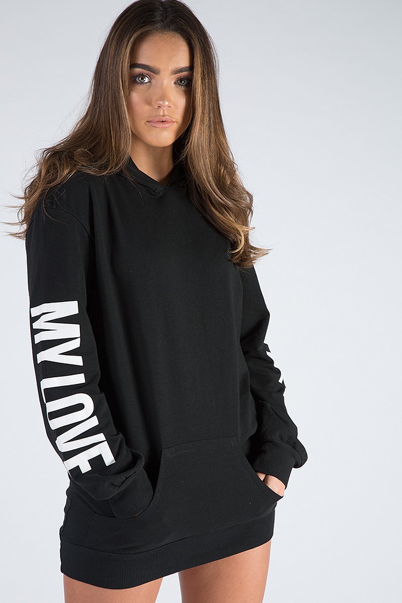 Black 'My Love' Slogan Oversized Hoodie - Tish-Loungewear