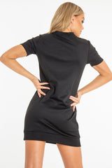 Black Neon Green Stripe Detail T-Shirt Dress - Crystal-Dresses