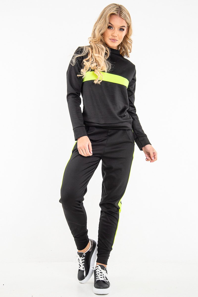 Black Neon Green Stripe Loungewear Set - Ariella-Loungewear