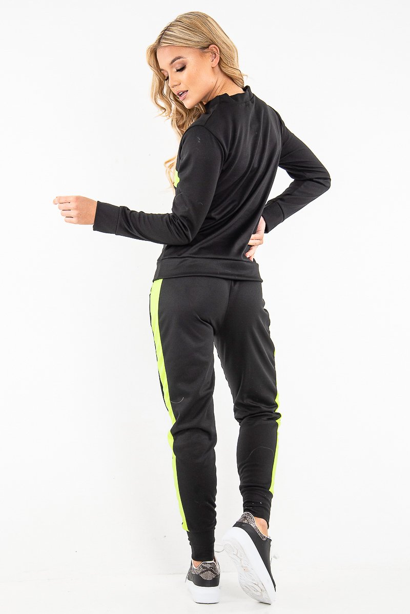 Black Neon Green Stripe Loungewear Set - Ariella-Loungewear