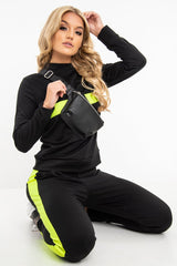 Black Neon Green Stripe Loungewear Set - Ariella-Loungewear