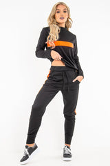 Black Neon Orange Stripe Loungewear Set - Ariella-Loungewear