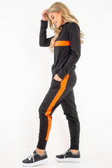 Black Neon Orange Stripe Loungewear Set - Ariella-Loungewear