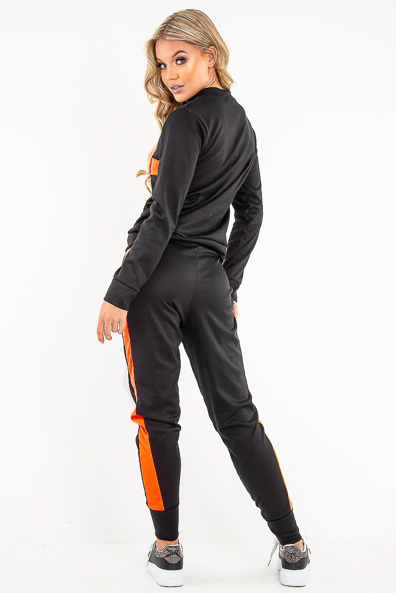 Black Neon Orange Stripe Loungewear Set - Ariella-Loungewear