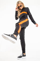 Black Neon Orange Stripe Loungewear Set - Ariella-Loungewear