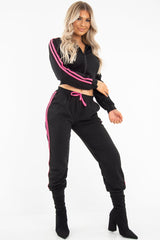 Black Neon Pink Double Stripe Tracksuit - Laurena-Tracksuits