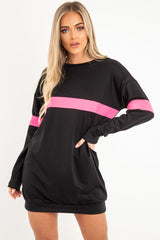 Black Neon Pink Stripe Longline Sweatshirt - Keighley-Sweatshirts