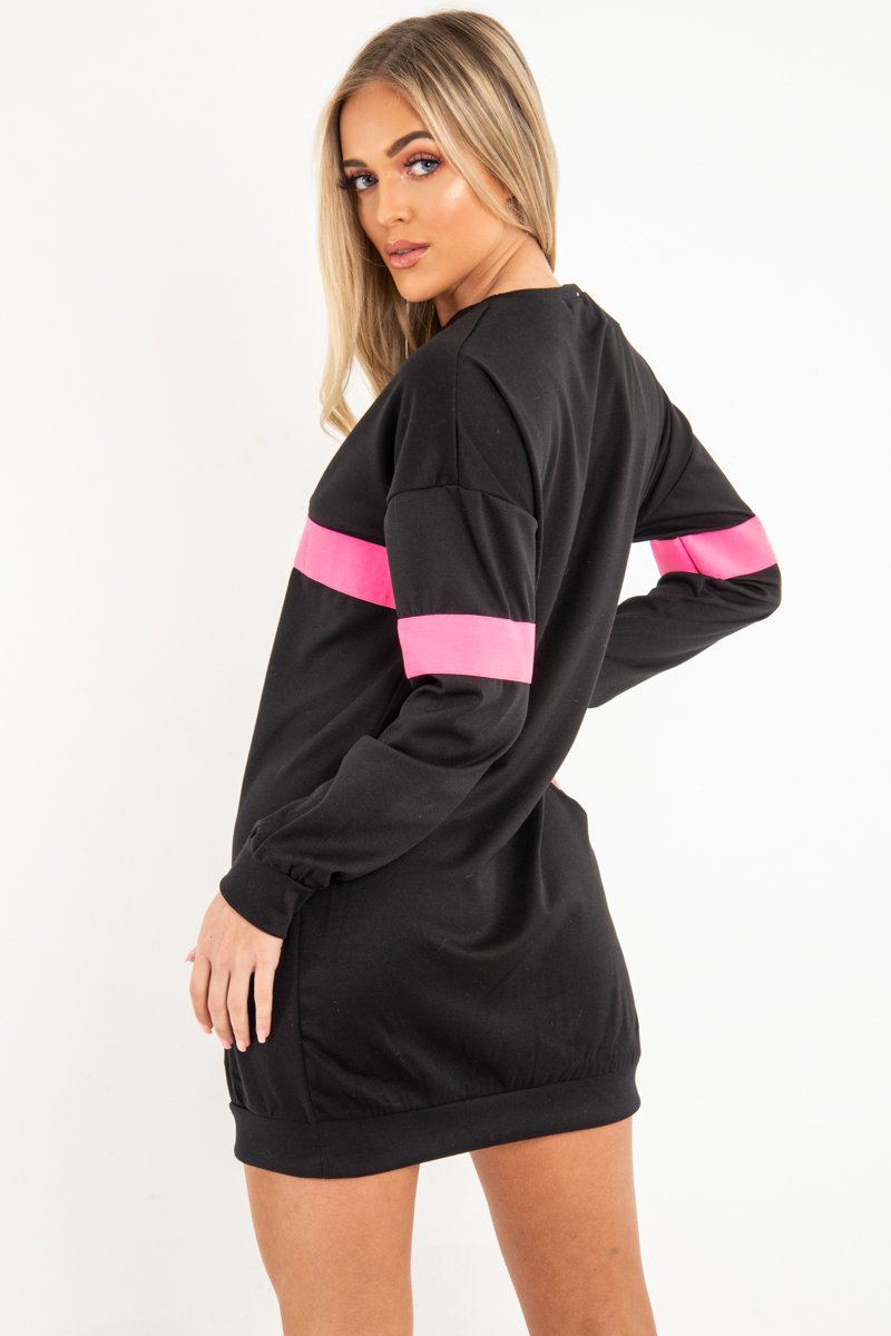 Black Neon Pink Stripe Longline Sweatshirt - Keighley-Sweatshirts