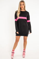 Black Neon Pink Stripe Longline Sweatshirt - Keighley-Sweatshirts