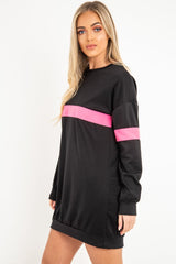 Black Neon Pink Stripe Longline Sweatshirt - Keighley-Sweatshirts