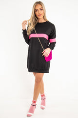 Black Neon Pink Stripe Longline Sweatshirt - Keighley-Sweatshirts