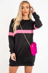 Black Neon Pink Stripe Longline Sweatshirt - Keighley-Sweatshirts
