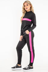 Black Neon Pink Stripe Loungewear Set - Ariella-Loungewear