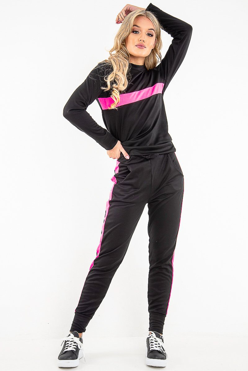 Black Neon Pink Stripe Loungewear Set - Ariella-Loungewear