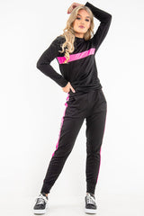 Black Neon Pink Stripe Loungewear Set - Ariella-Loungewear
