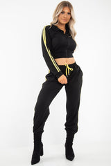 Black Neon Yellow Double Stripe Tracksuit - Laurena-Tracksuits