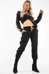 Black Neon Yellow Double Stripe Tracksuit - Laurena-Tracksuits