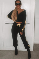 Black Neon Yellow Double Stripe Tracksuit - Laurena-Tracksuits