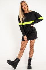 Black Neon Yellow Stripe Longline Sweatshirt - Keighley-Sweatshirts
